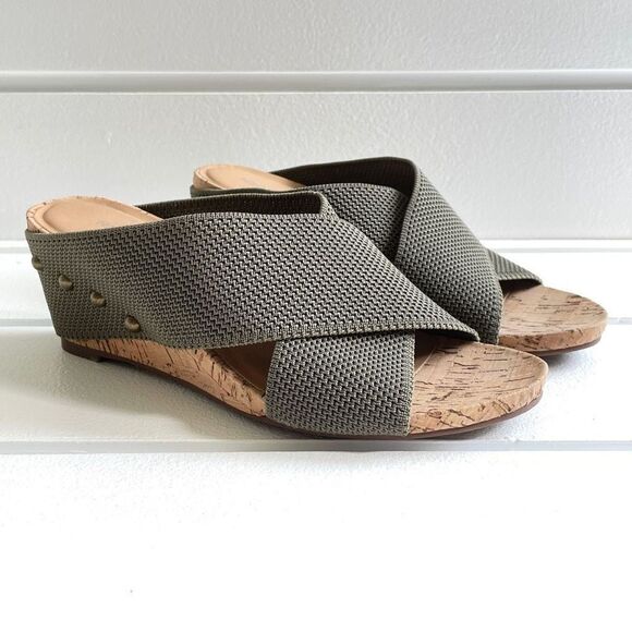 41 Hawthorn Women's Green Stretch Knit Mule Cork Wedge Joyce Sandals Size 6 - Picture 2 of 10